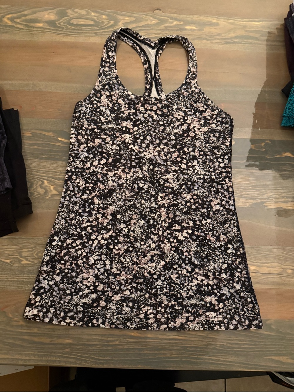 Floral Racerback Tank Top - Black purple & Light Pink